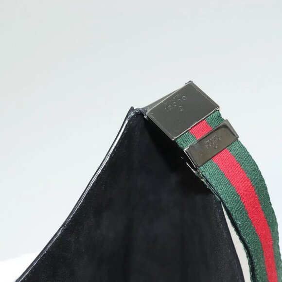 GUCCI Web Sherry Line Shoulder Bag Enamel Black Silver - Picture 12 of 16
